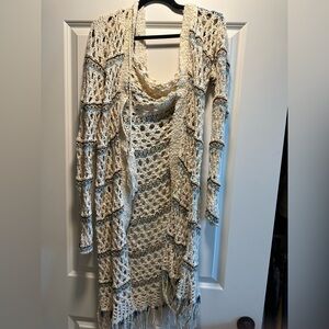 Free People Crochet Knit Long Cardigan